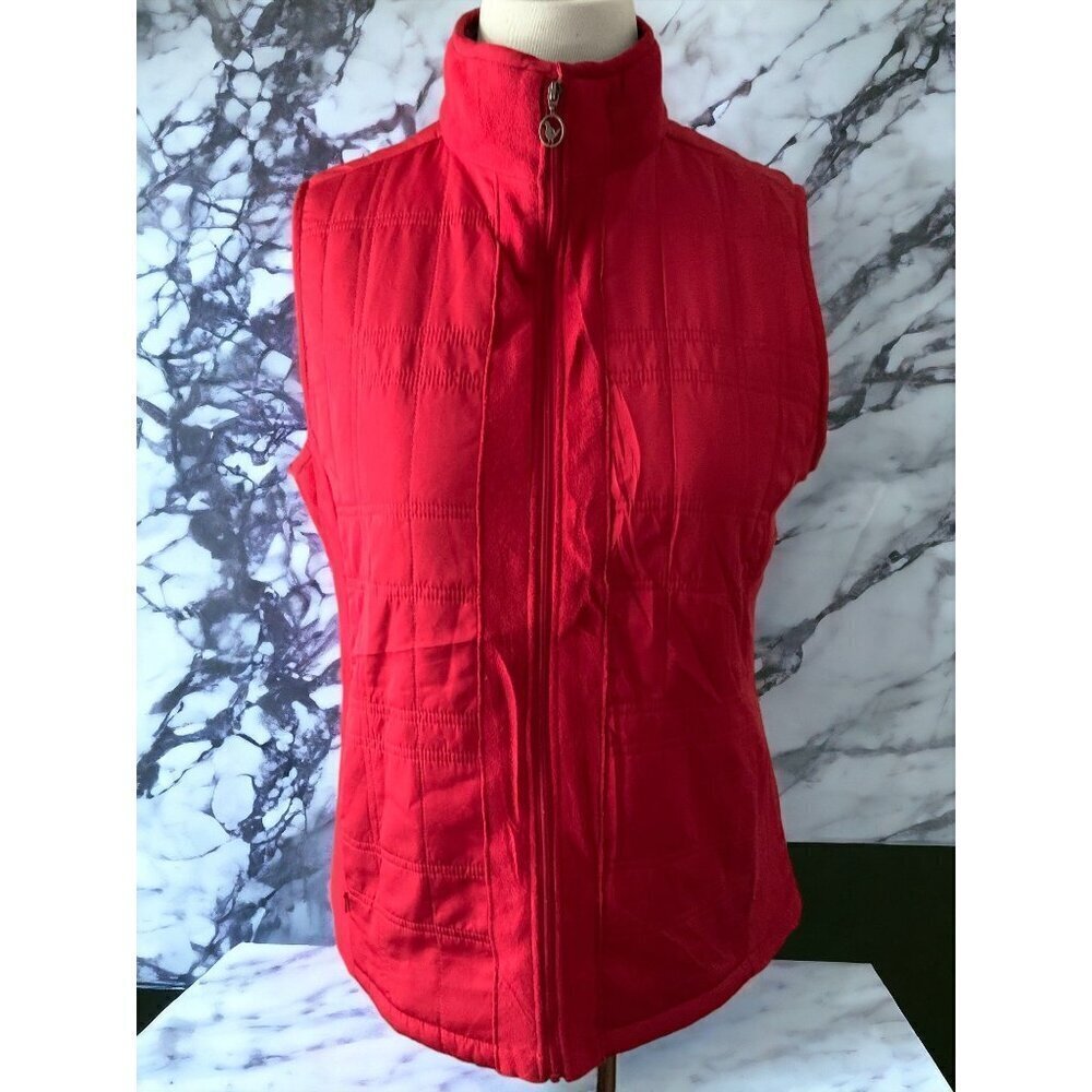 Columbia solid red sleeveless quilted fleece lined zip front vest ladies Small - Picture 7 of 7